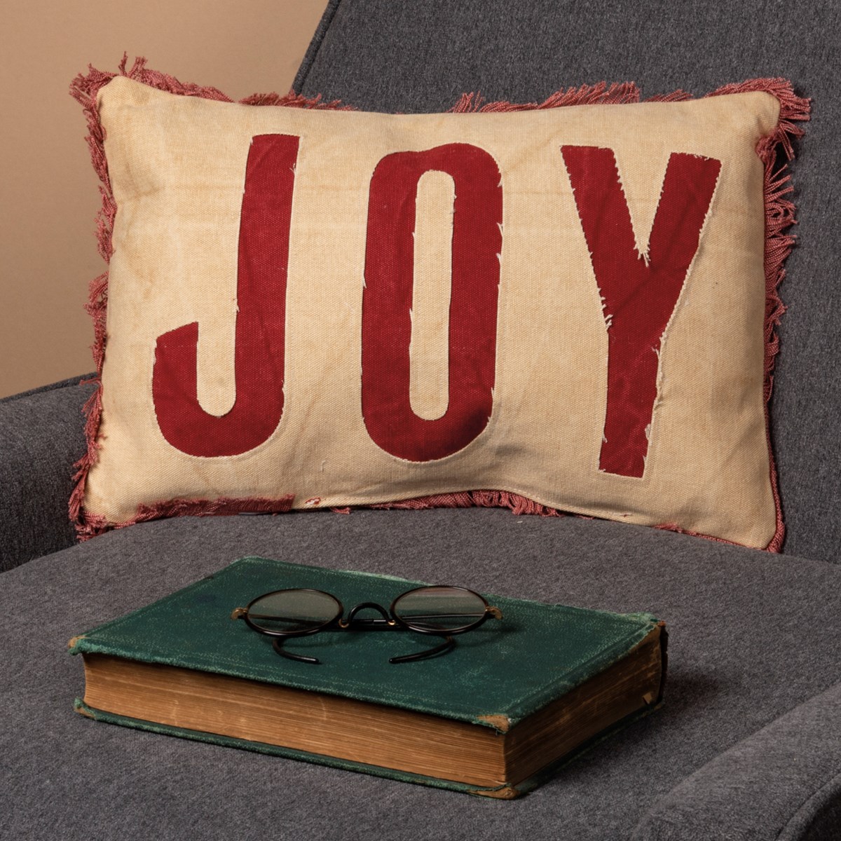 Joy Red Pillow - Canvas, Zipper