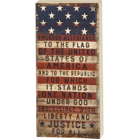 Box Sign - Pledge To The Flag - 9" x 18" x 1.75" - Wood, Paper