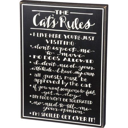 Box Sign - Cat's Rules - 13.50" x 19" x 1.75" - Wood