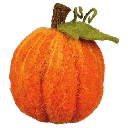 Felt Pumpkin Lg - Orange - 4" Diameter, 5.25" Tall - Felt, Fabric