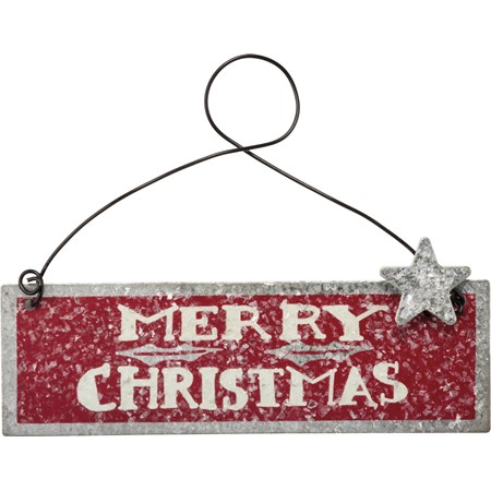 Merry Christmas Red Ornament - Metal, Wire, Mica