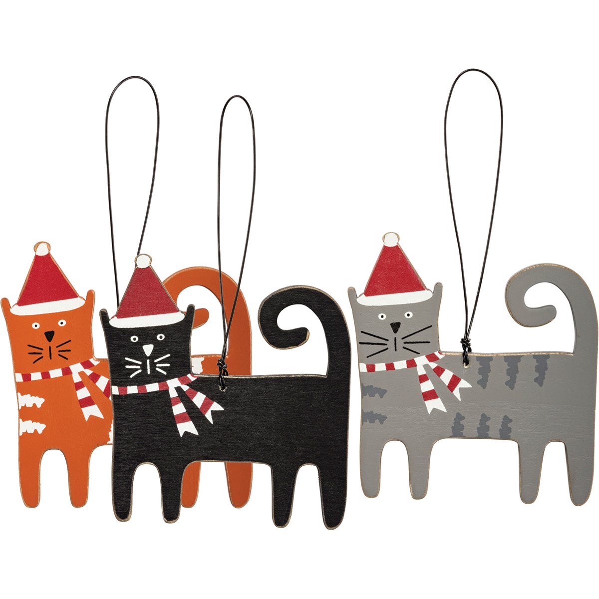 Christmas Cats Ornament Set - Wood, Wire