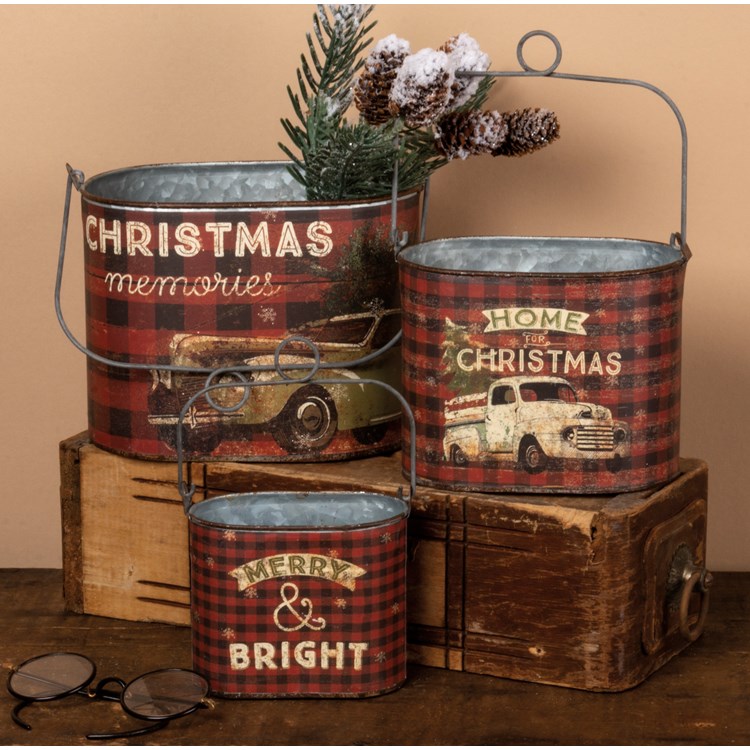 Christmas Bucket Set - Metal, Paper