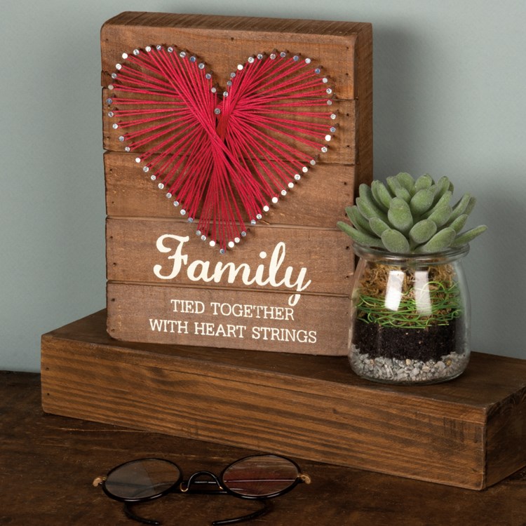 Family Tied Together With Heart String Art - Wood, Metal, String