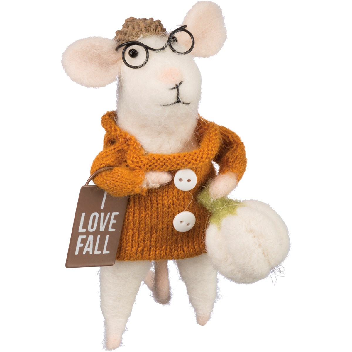 Critter - Love Fall Mouse - 2.50" x 4.50" x 1.50" - Felt, Cotton, Metal, Wood, Plastic, Wire