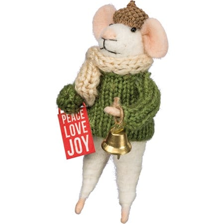 Peace Love Joy Mouse Critter - Wool, Polyester, Metal, Wood, Plastic