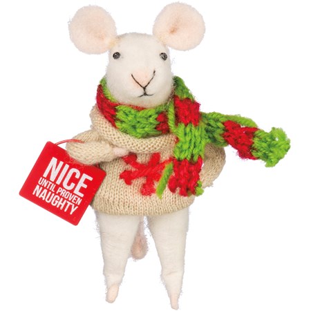Critter - Naughty Nice Mouse - 2.50" x 5" x 2" - Felt, Fabric, Metal