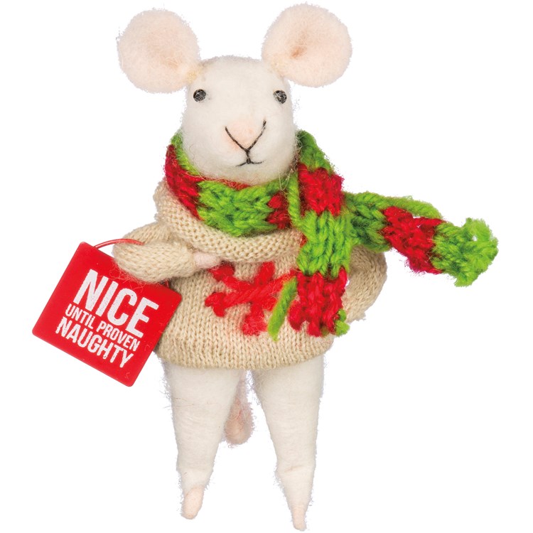 Naughty Nice Mouse Critter - Wool, Polyester, Metal, Plastic