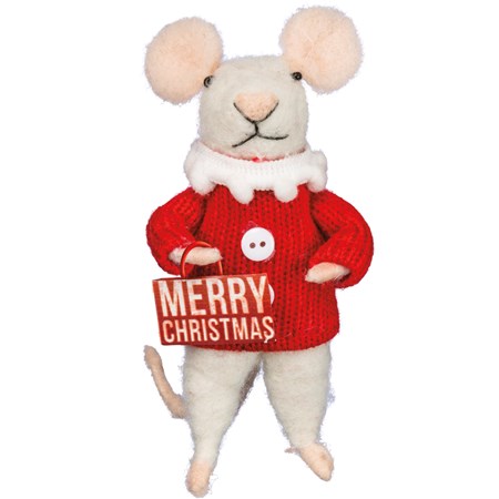 Critter - Merry Mouse - 4" Tall - Felt, Fabric, Metal