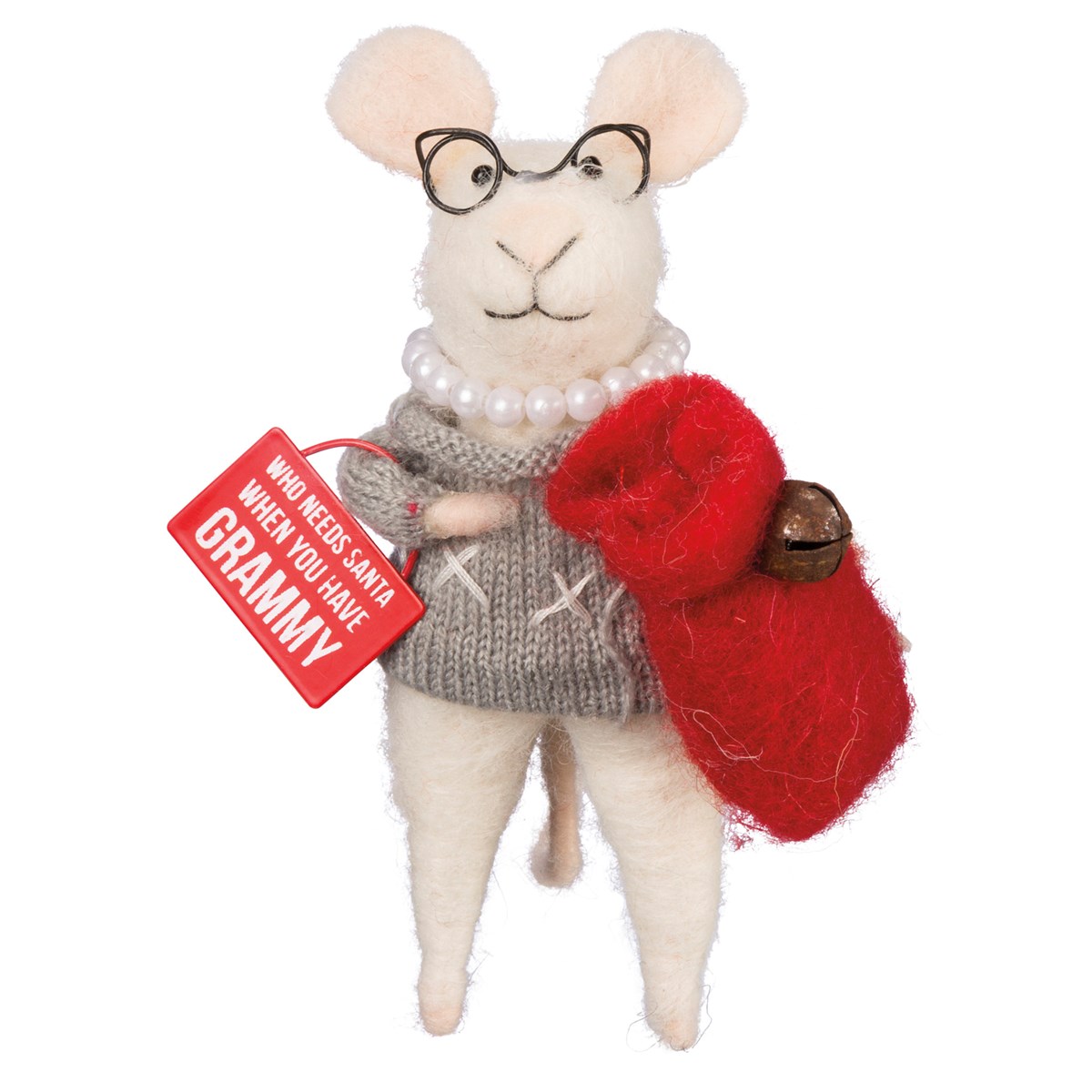 Grammy Mouse Critter - Wool, Polyester, Metal, Wire, Plastic