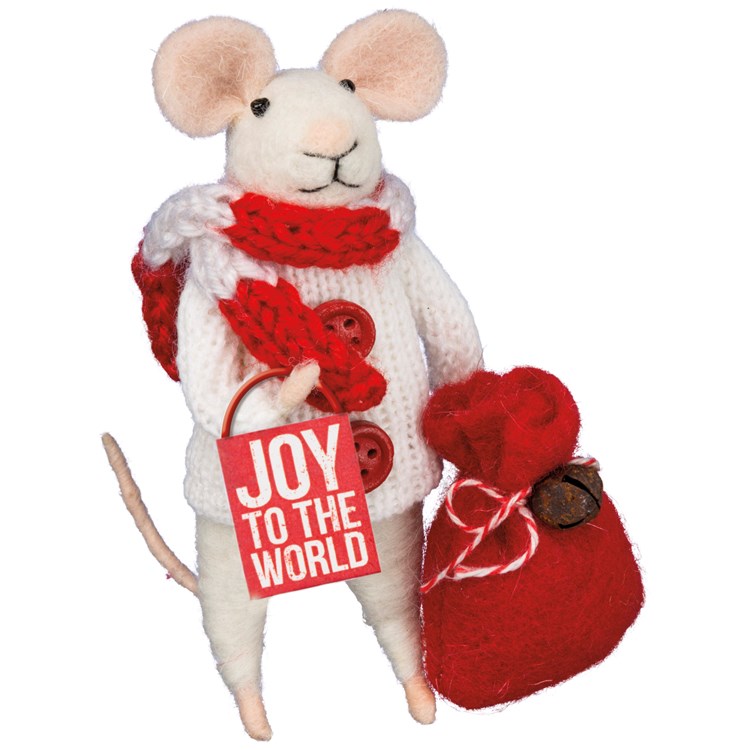 Mouse & Santa Sack Critter - Wool, Polyester, Metal, Plastic