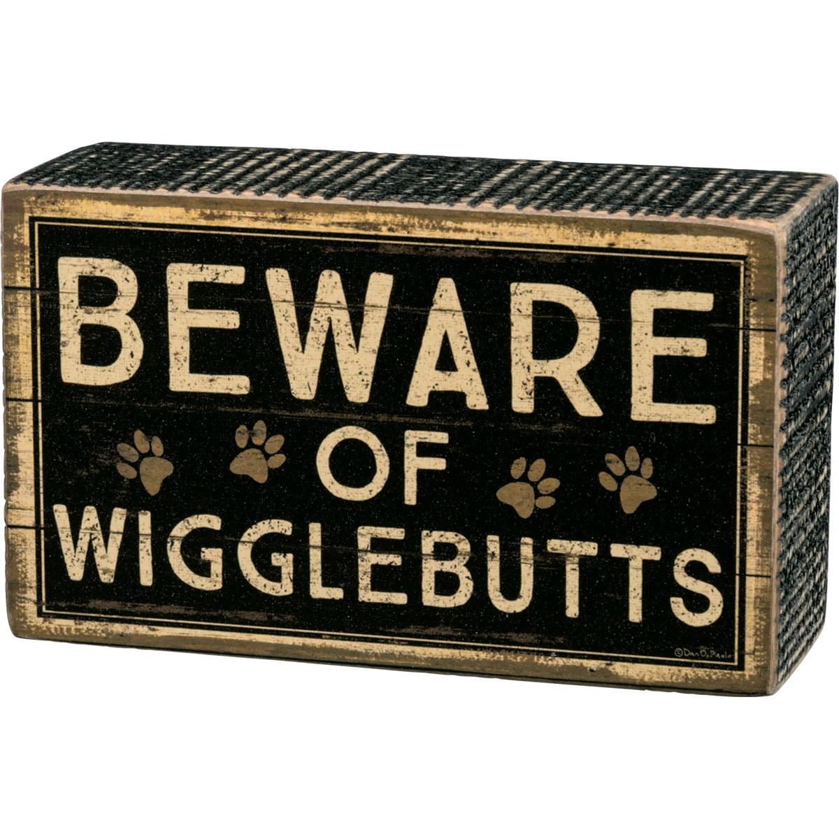 Box Sign - Beware Of Wigglebutts - 5" x 3" x 1.75" - Wood, Paper