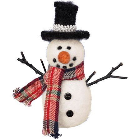 Critter - Top Hat Snowman - 4.75" x 5.50" x 3" - Felt, Fabric, Wood, Plastic