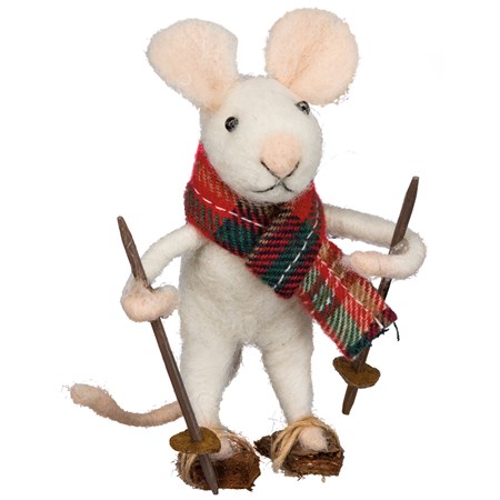 Critter - Skiing Mouse - 3" Tall - Felt, Fabric, Wood