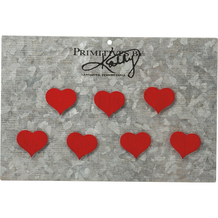 Magnet Set - Hearts - 1", Card: 6" x 4" - Metal, Magnet