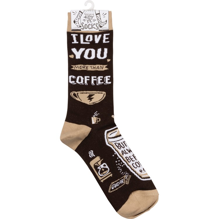 Socks - I Love You More Than Coffee - One Size Fits Most - Cotton, Nylon, Spandex