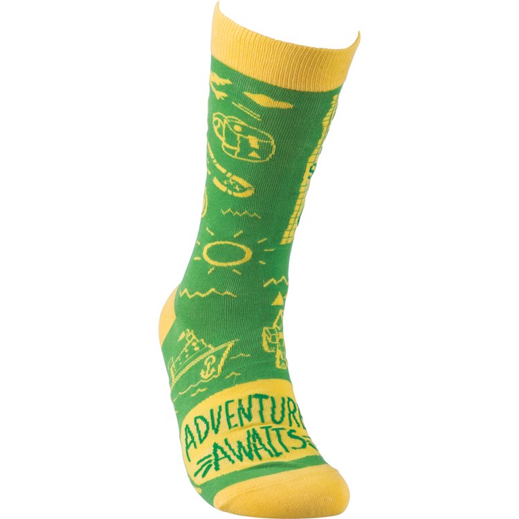 Socks - Adventure Awaits - One Size Fits Most - Cotton, Nylon, Spandex