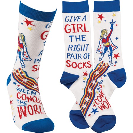 Socks - She Will Conquer The World - One Size Fits Most - Cotton, Nylon, Spandex