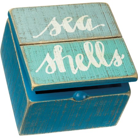 Sea Shells Slat Hinged Box - Wood, Metal