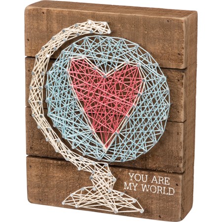 String Art - You Are My World - 6.50" x 8" x 1.75" - Wood, Metal, String