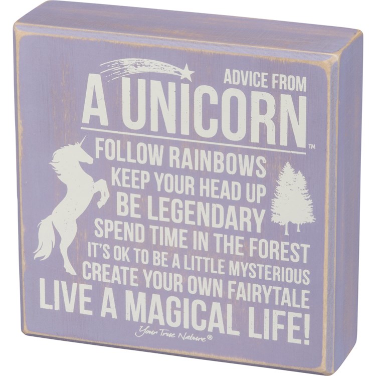 Advice From Unicorn Box Sign - Wood