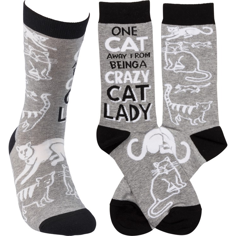 Socks - Crazy Cat Lady - One Size Fits Most - Cotton, Nylon, Spandex