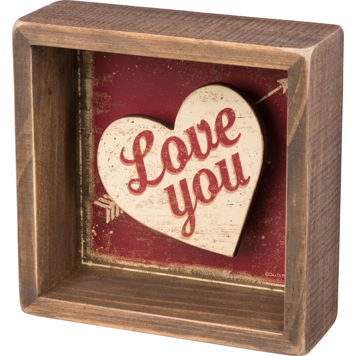 Reverse Box Sign - Love You - 5" x 5" x 1.75" - Wood, Paper
