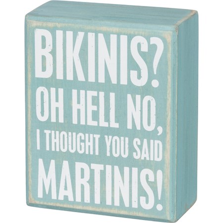 Box Sign - Bikinis? - 3.50" x 4.50" x 1.75" - Wood
