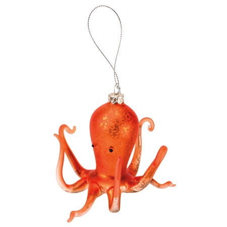 Glass Ornament - Coral Octopus - 4" Tall - Glass, Metal
