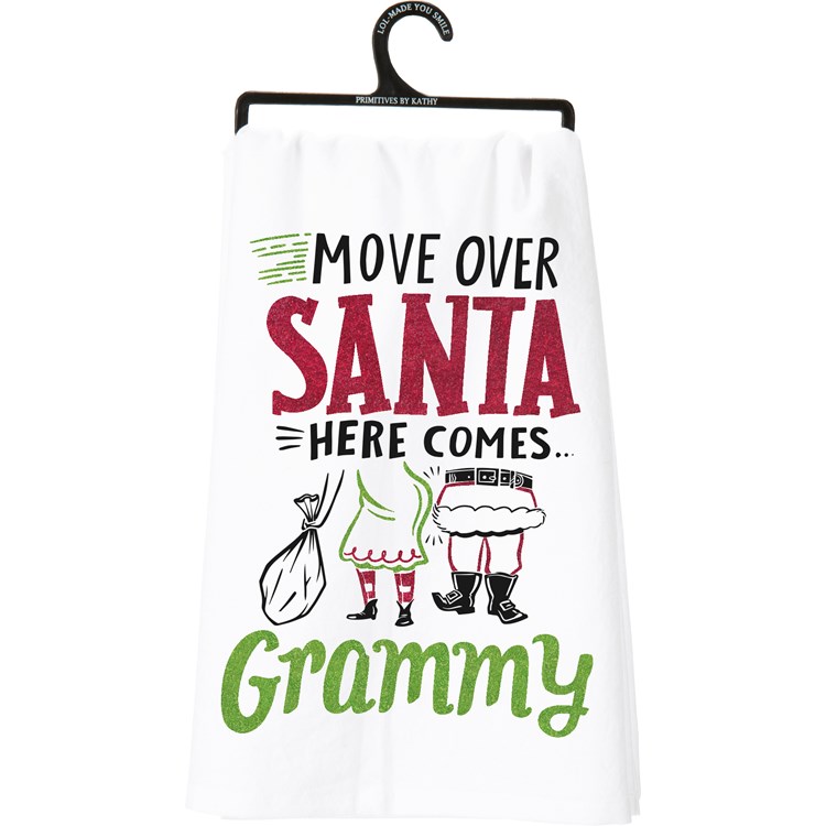 Move Over Santa Here Comes Grammy Kitchen Towel - Cotton, Glitter