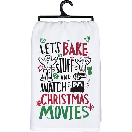 Kitchen Towel - Let's Bake And Christmas Movies - 28" x 28" - Cotton, Glitter