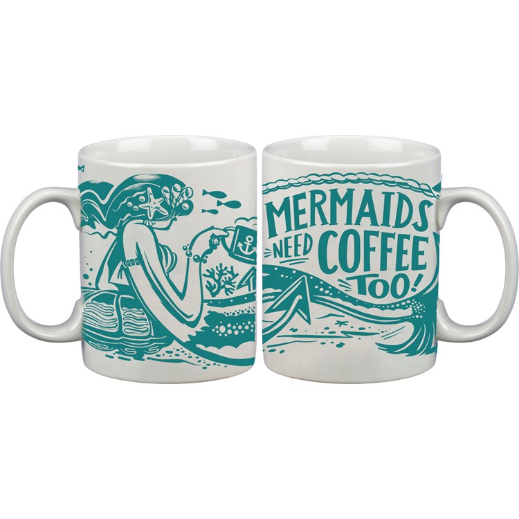 Mug - Mermaids Need Coffee - 20 oz., 5.25" x 3.50" x 4.50 - Stoneware