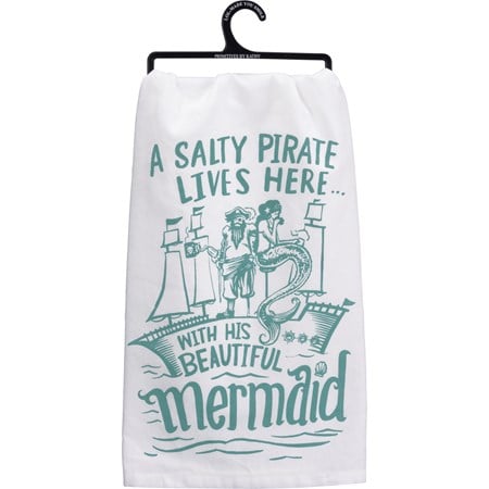 Kitchen Towel - Salty Pirate His Beautiful Mermaid - 28" x 28" - Cotton