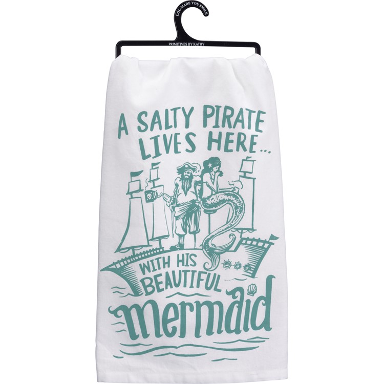 Salty Pirate His Beautiful Mermaid Kitchen Towel - Cotton