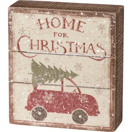 Home For Christmas Slat Box Sign - Wood, Paper, Mica