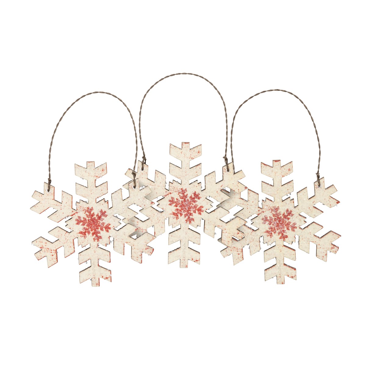 Ornament Set - Cream Snowflake - 3.50" x 3.50" - Wood, Paper, Wire, Mica