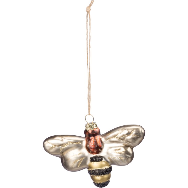 Bee Glass Ornament - Glass, Metal, Glitter