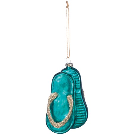 Glass Ornament - Flip Flops - 2.50" x 3.50" - Glass, Metal, Tinsel, String