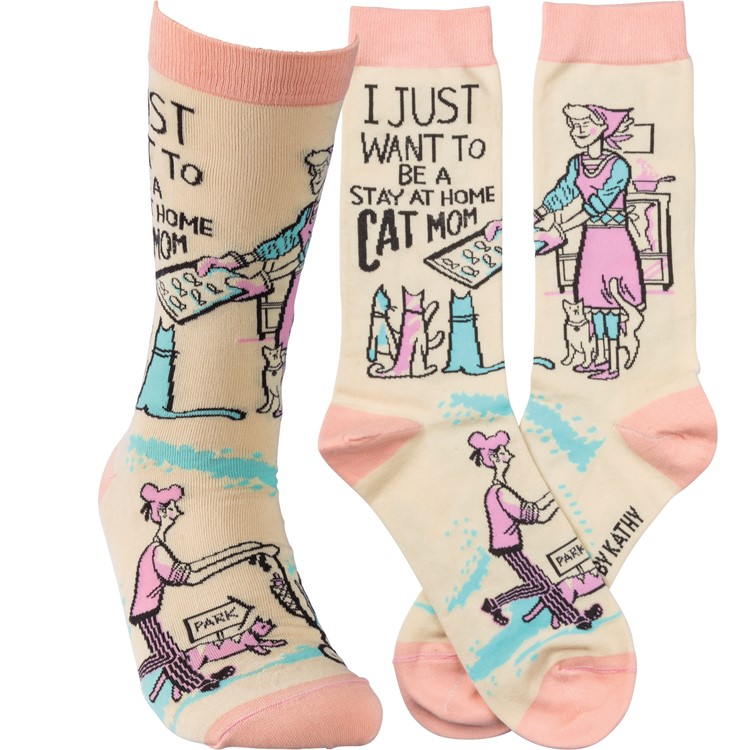 Be A Stay At Home Cat Mom Socks - Cotton, Nylon, Spandex