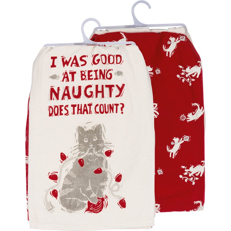Kitchen Towel Set - Being Naughty Does That Count - 28" x 28" - Cotton 