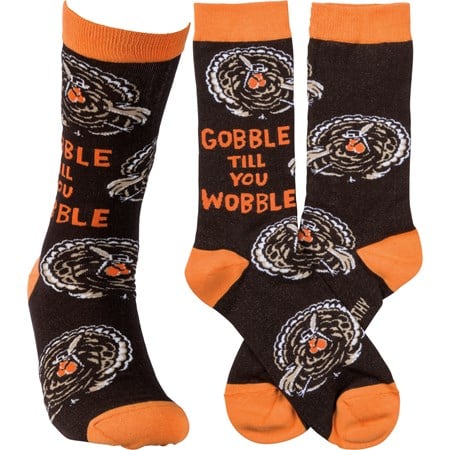 Socks - Gobble Till You Wobble - One Size Fits Most - Cotton, Nylon, Spandex 