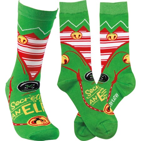 Socks - Secretly An Elf - One Size Fits Most - Cotton, Nylon, Spandex 