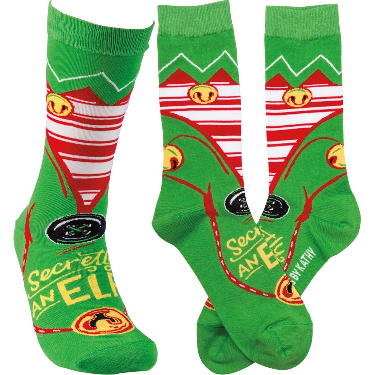 Secretly An Elf Socks - Cotton, Nylon, Spandex 