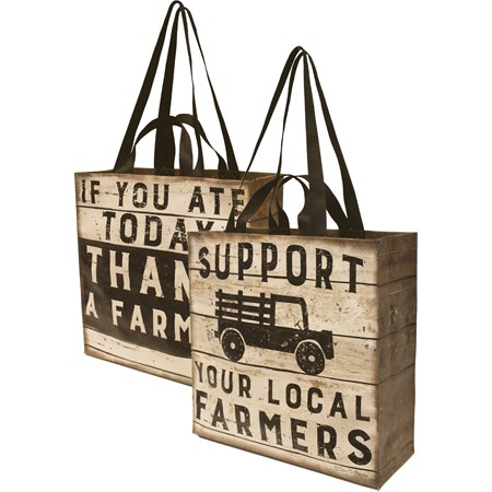 Market Tote - Support Your Local Farmers - 15.50" x 15.25" x 6" - Post-Consumer Material, Nylon