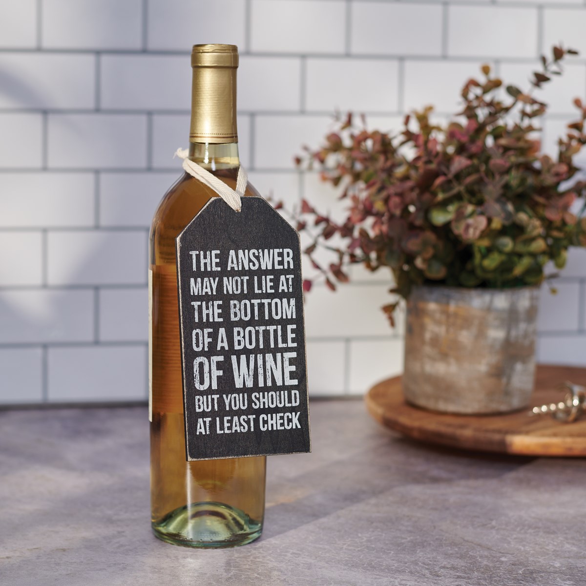 Bottle Of Wine Bottle Tag - Wood, Cotton
