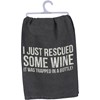 Rescued Wine Trapped In A Bottle Kitchen Towel - Cotton 