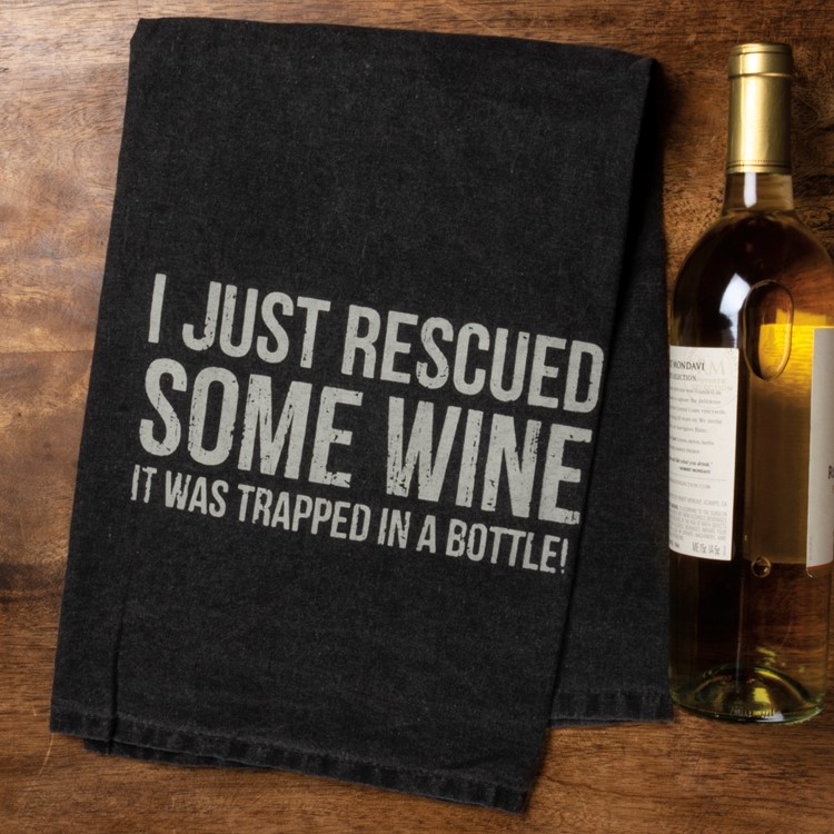 Rescued Wine Trapped In A Bottle Kitchen Towel - Cotton 