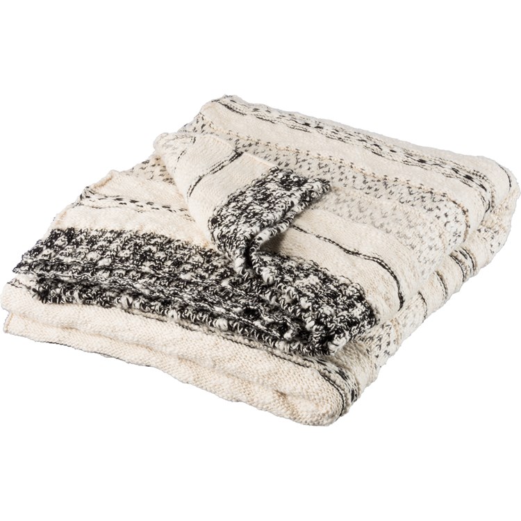 Cream with Black and Gray Stripes Throw Blanket - Cotton
