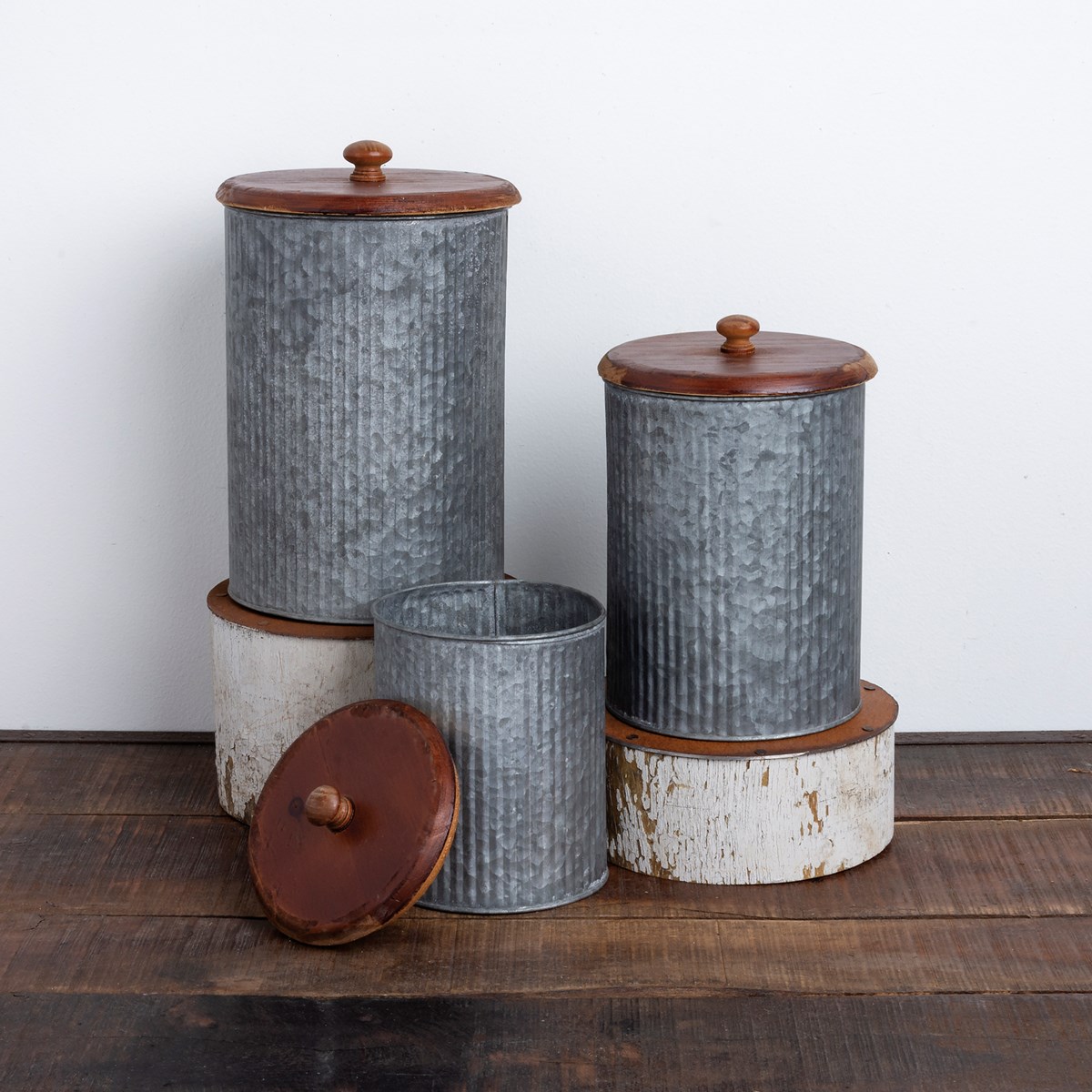 Galvanized Canister Set - Metal, Wood