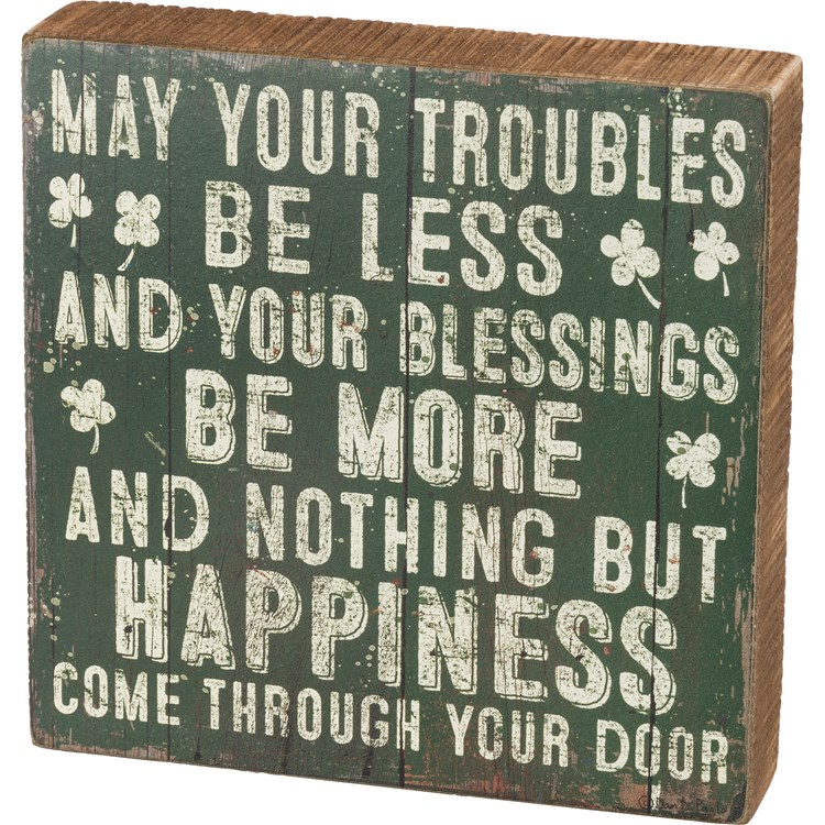 Troubles Be Less Your Blessings Be More Box Sign - Wood, Paper